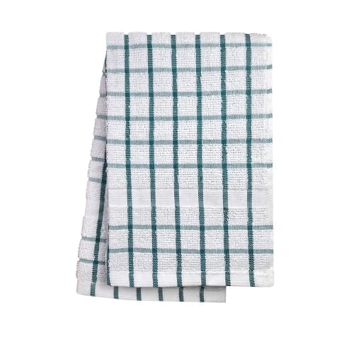 Oxford Kitchen Ensemble Kitchen Towel, 100% Ring Spun Cotton, Check Print, 15x25, Green/White